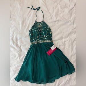 Elegant Green Halter Kids Dress